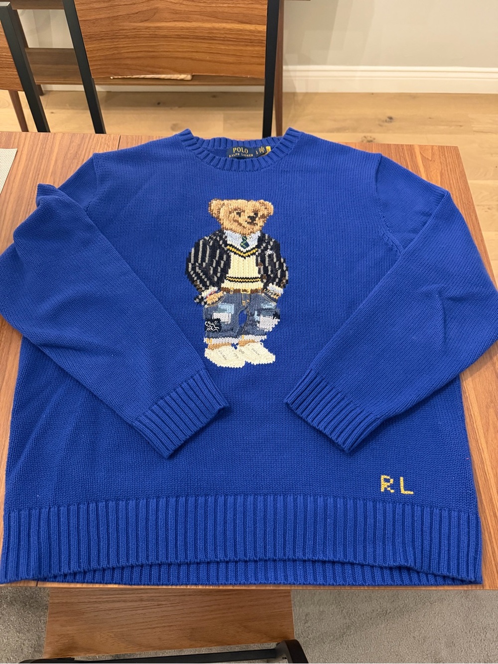 Ralph Lauren Royal Blue Bear Intarsia Crewneck Sweater
